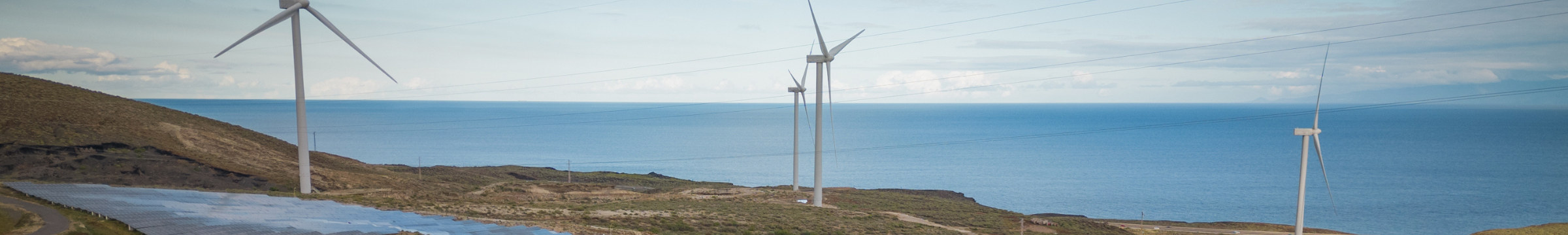 Symbolic image: wind farm and solar farm near the sea 