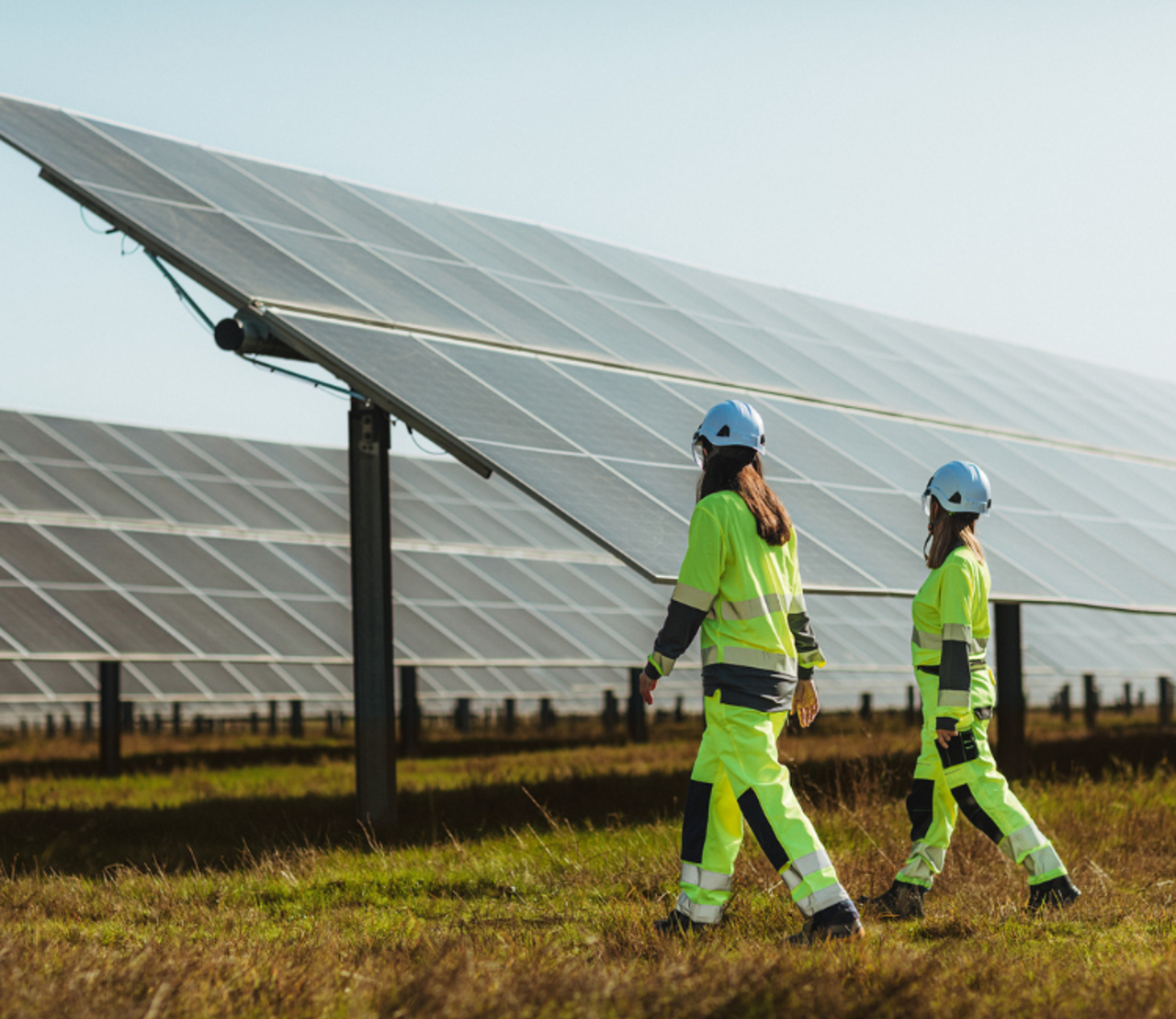 Workers in front of solar plant